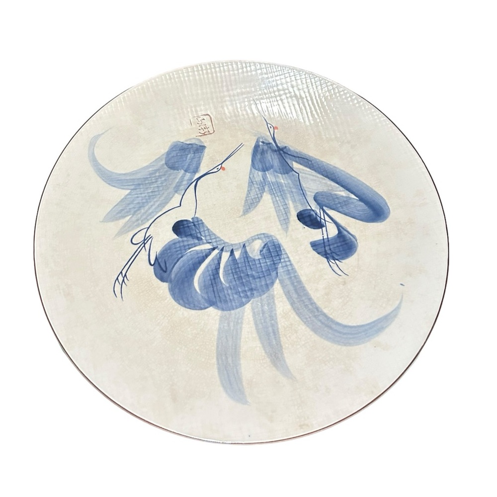 Vintage Japanese Ono Round Ceramic Plate with Two Blue and White Cranes …